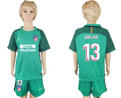 Atletico Madrid #13 Oblak Green Goalkeeper Kid Soccer Club Jersey - Click Image to Close